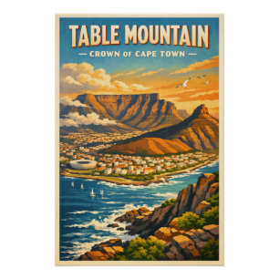 Tafelberg, Südafrika, in klassischem Retro-Stil Poster