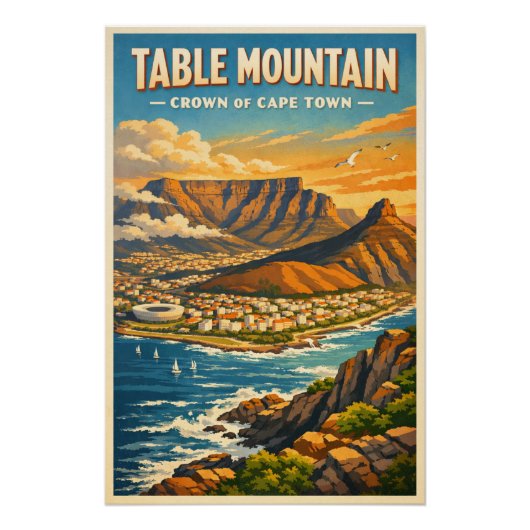 Tafelberg, Südafrika, in klassischem Retro-Stil Poster (Vorderseite)