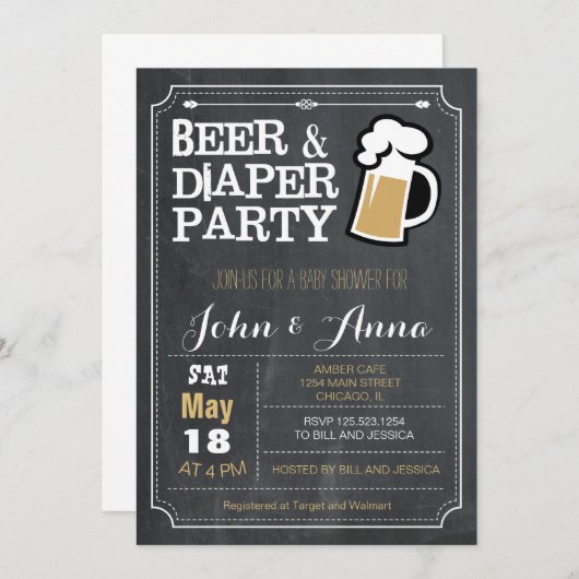Tafelbier- und -windelpaar-Babyparty Einladung (Vorne/Hinten)