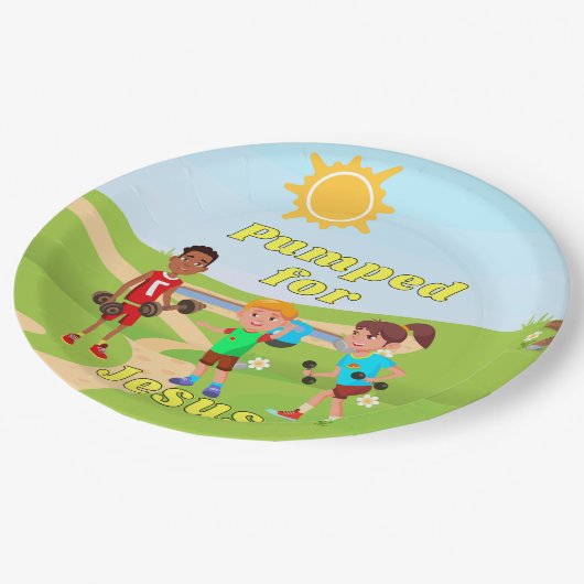 Tafelgeschirr aus christlichem Party - Papierplatt Pappteller (Schrägansicht)