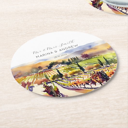 Tafelgeschirr der Weinberge im Napa-Tal Gastgesche Runder Pappuntersetzer (Angewinkelt)