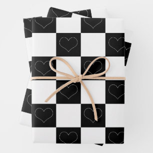 Tafelherzen in Schwarz und Weiß Geschenkpapier Set