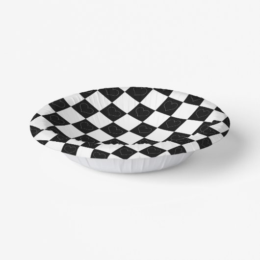 Tafelherzen in Schwarz und Weiß Pappteller (Gewinkelt)