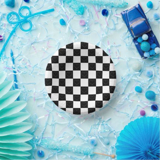 Tafelherzen in Schwarz und Weiß Pappteller (Party)