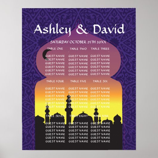Tafelhochzeit Arabian Nights Poster Lila Sitzplätz (Vorne)