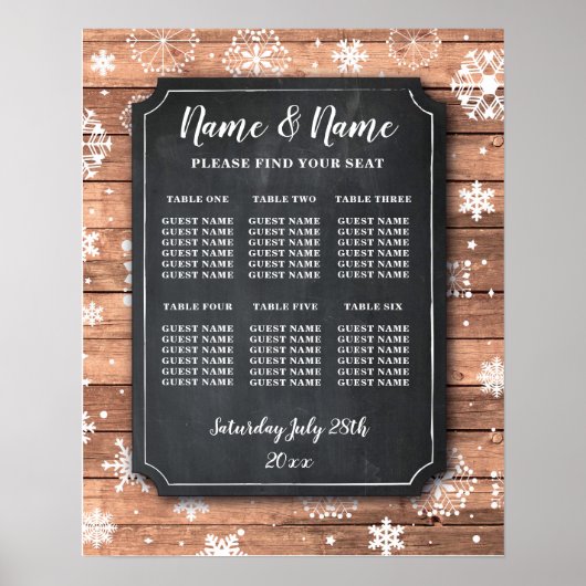 Tafelhochzeitplakat - Winterschneeflocken Poster (Vorne)