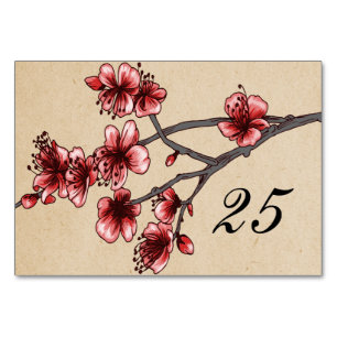 Tafelkarte für Vintage rote Kirschblüten Tischnummer