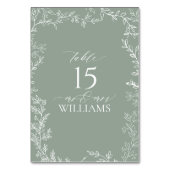 Tafelkarte mit leaf-farbenem, elegantem Monogramm Tischnummer (Rückseite)