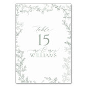 Tafelkarte mit leaf-farbenem, elegantem Monogramm Tischnummer (Vorderseite)