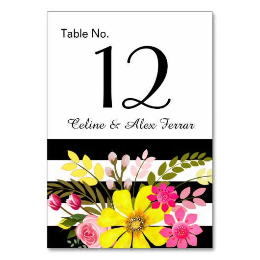 Tafelkarte mit schwarz-weiß gestrichenen Blume | g Tischnummer (Rückseite)