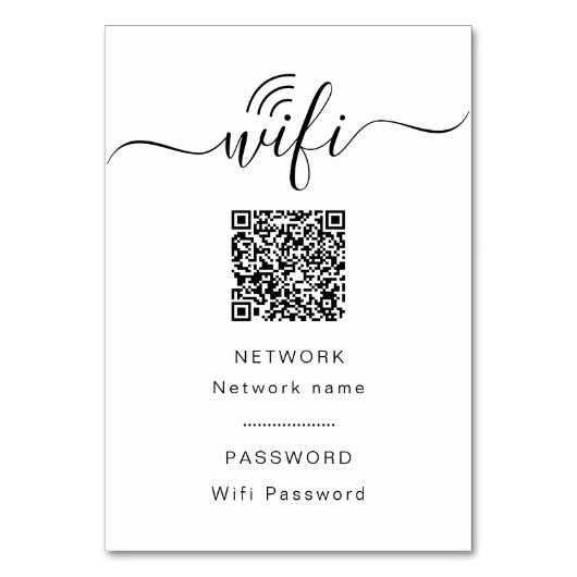 Tafelkarte mit schwarzem oder weißem WLAN-Kennwort Tischnummer (Rückseite)