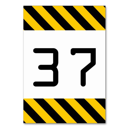 Tafelkarte mit schwarzem und gelbem Streifen Tischnummer (Vorderseite)