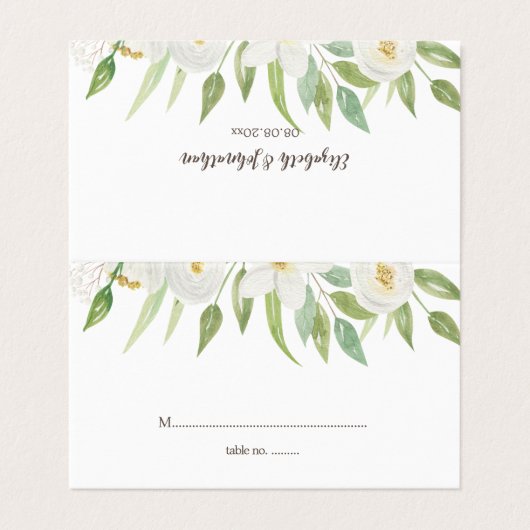 Tafelkarten mit weißer Blütendecke Visitenkarten (Außenseite Aufgefaltet)
