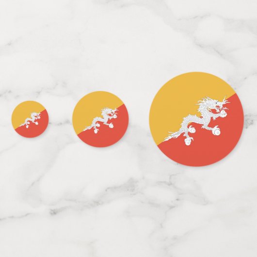 Tafelkonfetti mit der Flagge Bhutans Konfetti (Rückseiten)