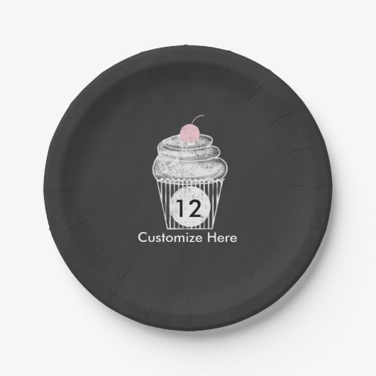 Tafelkreide Cupcake Geburtstagsfeier Teller (Vorderseite)