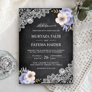 Tafelkreide-Spitze Lila Blumen Hochzeit Islamisch Einladung
