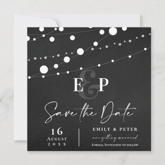 Tafelleuchten Monogramm Hochzeit speichern das Dat Einladung (Vorderseite)