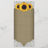 Tafeln mit Sonnenblumen und Hochzeitskarten Menükarte (Rückseite)