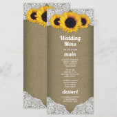 Tafeln mit Sonnenblumen und Hochzeitskarten Menükarte (Vorne/Hinten)