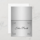TafelPlatzkarte mit Namen - eleganter silberner Sw Einladung (Vorne/Hinten)