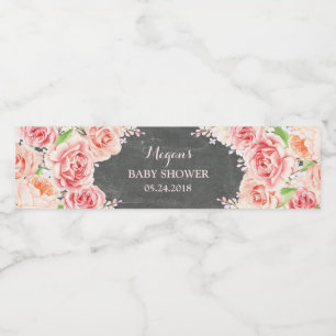 Tafelrosa Watercolor-Blumen-Baby-Dusche Wasserflaschenetikett
