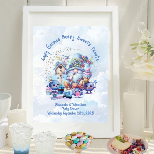 Tafelschild Blueberry Gnome Baby Dusche Thema Poster