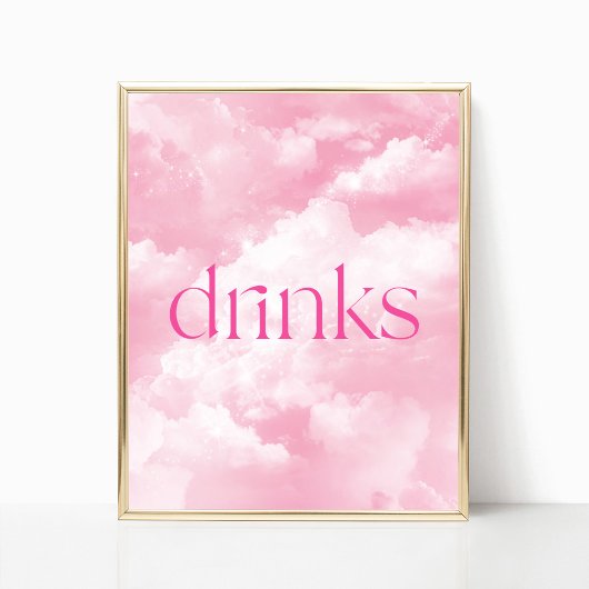 Tafelschild mit Funkelnd rosa Wolken Poster