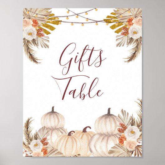 Tafelschild mit Weißcreme Pumpkin Floral Poster (Vorne)