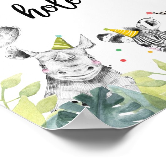 Tafelschild "Waterhole Wild Animals Boy Birthday" Poster (Ecke)