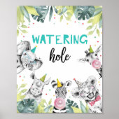Tafelschild "Waterhole Wild Animals Boy Birthday" Poster (Vorne)