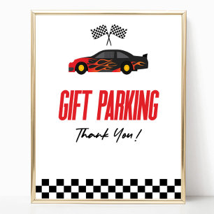 Tafelschild zum Parken von Red Race Car Party Poster