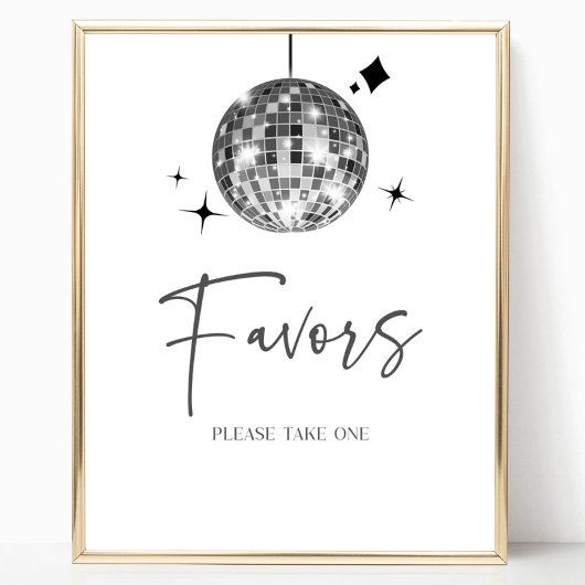 Tafelsignatur für Silber-Disco-Ball-Gastgeschenke Poster
