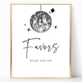 Tafelsignatur für Silber-Disco-Ball-Gastgeschenke Poster