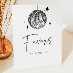 Tafelsignatur für Silber-Disco-Ball-Gastgeschenke Sockelschild