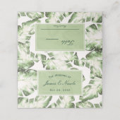 Tafelsitze mit eleganten weißen tropischen Blätter Platzkarte (Außenseite Aufgefaltet)