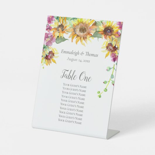 Tafelsitzkarte Sonnenblumenfall Florals Sockelschild (Vorderseite)