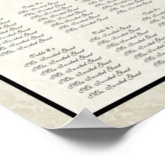 Tafelübersicht für den schwarzen Empfang der Creme Poster (Ecke)