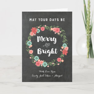 TafelVintage Blumenwreath-Weihnachtskarte Feiertagskarte