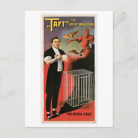 Taft ~ Magier Teufelskäfig Vintage-Zauberkunst Postkarte (Vorderseite)
