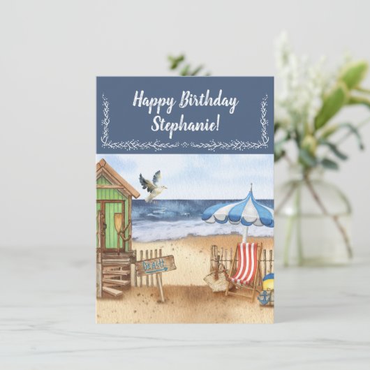 Tag am Strand Personalisiert Dankeskarte (Stehend Vorderseite)