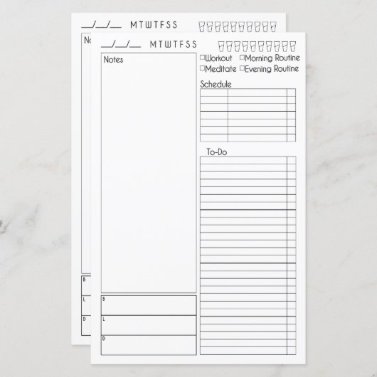 Tag auf einen Blick mit Notiz (Vorne/Hinten)