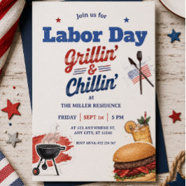 Tag der Arbeit Rot Weiß Blau USA BBQ-Party Einladung