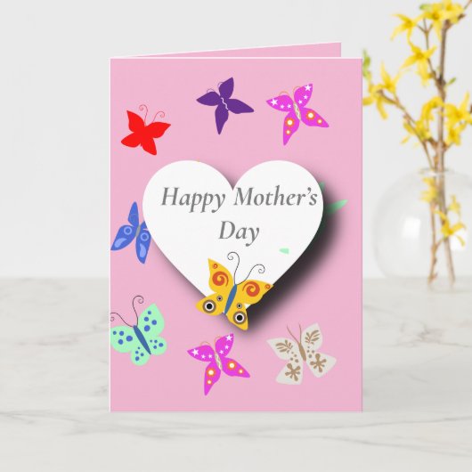 Tag der bunten Butterfly-Mütter Karte (Gelbe Blume)