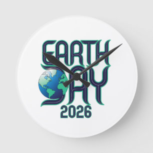 Tag der Erde 2026 Moderne Typografie Öko-Design Runde Wanduhr