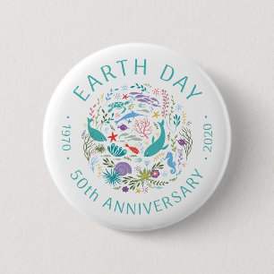 Tag der Erde 50. Jahrestag 1970-2020 Ozeantiere Button