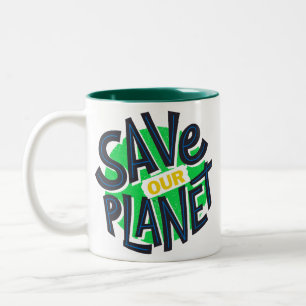 Tag der Erde, grün, unsere Planet Post Gerettet Zweifarbige Tasse