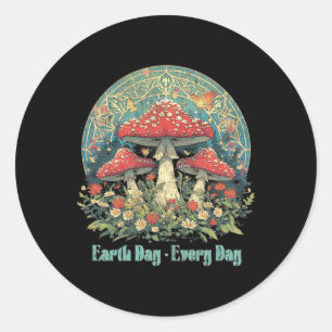 Tag der Erde Jeden Tag Groovy Red Mushroom Arbour Runder Aufkleber