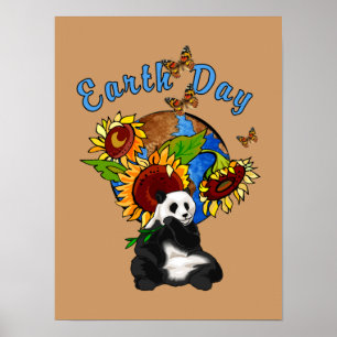Tag der Erde-Panda und Sonnenblume-Plakat Poster