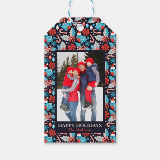 Tag der Geschenke für Navy-Holiday-Vögel und Holly Geschenkanhänger (Vorderseite)