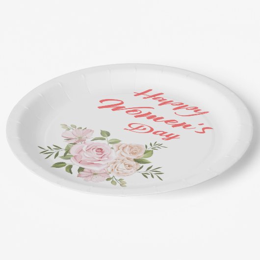 Tag der glücklichen Frauen weiß Pappteller (Schrägansicht)